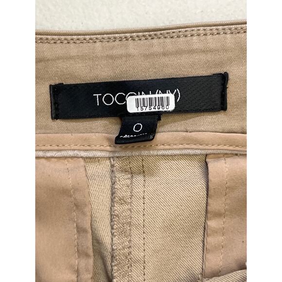 Toccin Sz 0 Xs Tan Safari Button Tab Tapered Slim High Rise Trouser Pants - Picture 8 of 8